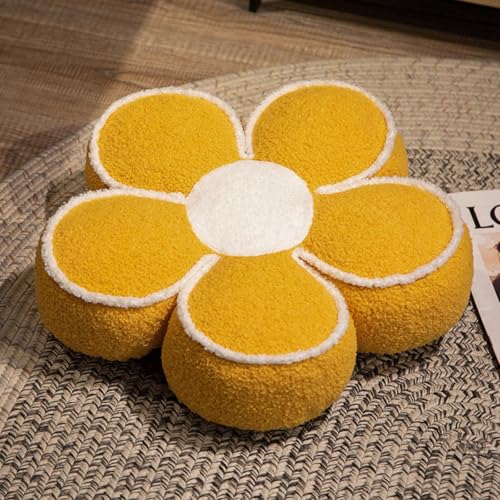 AQCQDQ Blume Sitzkissen, Plüsch Blumenkissen, 5 Blütenblätter, Blumenboden Kissen, Plüsch Blumen Sitzkissen Dekokissen Sofakissen für Kinderzimmer Hause Sofa Dekoration (50cm,Gelb) von AQCQDQ