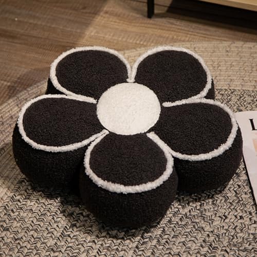 AQCQDQ Blume Sitzkissen, Plüsch Blumenkissen, 5 Blütenblätter, Blumenboden Kissen, Plüsch Blumen Sitzkissen Dekokissen Sofakissen für Kinderzimmer Hause Sofa Dekoration (50cm,Schwarz) von AQCQDQ