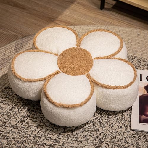 AQCQDQ Blume Sitzkissen, Plüsch Blumenkissen, 5 Blütenblätter, Blumenboden Kissen, Plüsch Blumen Sitzkissen Dekokissen Sofakissen für Kinderzimmer Hause Sofa Dekoration (50cm,Weiß) von AQCQDQ