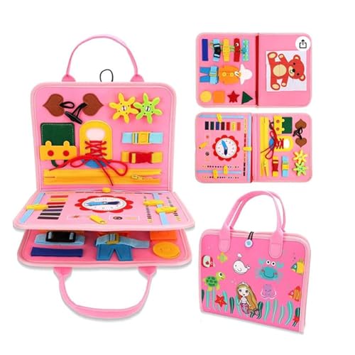 AQCQDQ Busy Board Ab 1 Jahr, Montessori Spielzeug 3D Filz Bauernhof Busy Book Förderung Feinmotorischen Fähigkeiten,Frühes Lernspielzeug für Kinder, DIY Dinosaurier Activity Buch (Rosa) von AQCQDQ