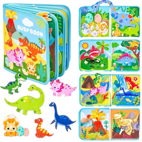 AQCQDQ Busy Board Montessori Buch Spielzeug ab 1 Jahr, Bauernhof Book für Unterwegs mit Filz Bauernhof Thema, Activity Buch Pädagogische Dinosaurier Tiere Board Weichem Filz für Frühe Bildung (#A) von AQCQDQ