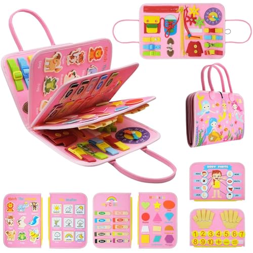 AQCQDQ Busy Board Montessori Spielzeug ab 1 Jahr, Busy Book Mit 3D Meeres-Thema, Bauernhof Book Für Unterwegs, Baby Geschenk Für Mädchen & Jungen Zur Frühkindlichen Förderung (#A) von AQCQDQ