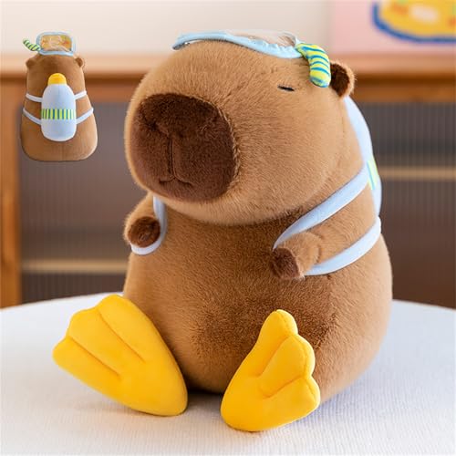 AQCQDQ Capybara Kuscheltier, Capybara Plüschtier Mit Rucksack, 2 in 1 Kreative Taucher Capybara Stofftier Spielzeug, Wasserdelfin Plüsch Puppe Schlafkissen Geschenk Für Mädchen (50 cm,#A) von AQCQDQ