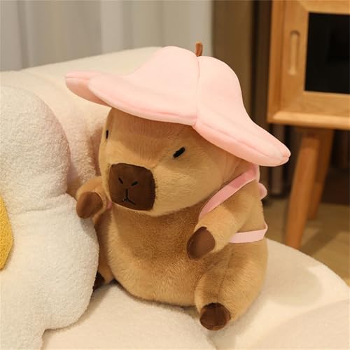 AQCQDQ Capybara Kuscheltier, Capybara Plüschtier mit Blumenhut und Rucksäcken, Wasserschwein Kuscheltier, Capybara Stofftier, Capybara Plushies für Kinderspielzeug, Heimdekoration (20 cm,Rosa) von AQCQDQ