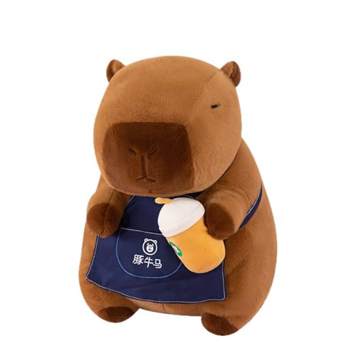 AQCQDQ Capybara Kuscheltier, Capybara Stofftier mit Milchtee und Schürze, Simulation Tier Capybara Puppen, Capybara Plüschkissen, Geschenk für Kinder (50 cm) von AQCQDQ