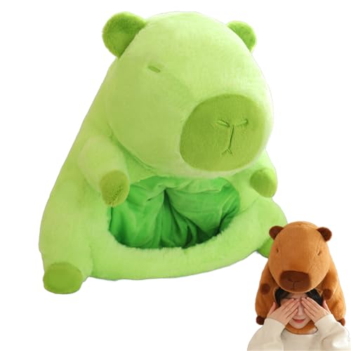 AQCQDQ Capybara Kuscheltier, Kreative Capybara Plüschtier Hut, Niedliche Plüschmütze Capybara Stofftier Puppe Plüsch Kopfbedeckung Fotoshooting Leistung Aktivität Requisiten Geschenk (Grün) von AQCQDQ