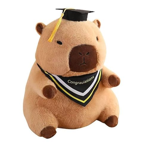 AQCQDQ Capybara Kuscheltier Plüschtier, Capybara mit Doktorhut Kuscheltier zum abschluss Geschenk schüler Kindergarten Kinder grundschule, Abschlussfeier deko (25 cm,Gelb) von AQCQDQ