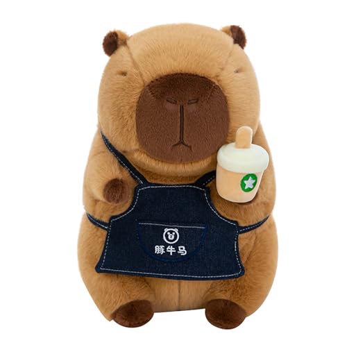 AQCQDQ Capybara Plüschtier, Capybara Kuscheltier, Stofftier Capybara Schürze Milch Teetasse, Niedlichen Capybara Plushie gefüllte Spielzeug, Spielzeug Plüsch für Home Deko Kinder (30cm,A) von AQCQDQ