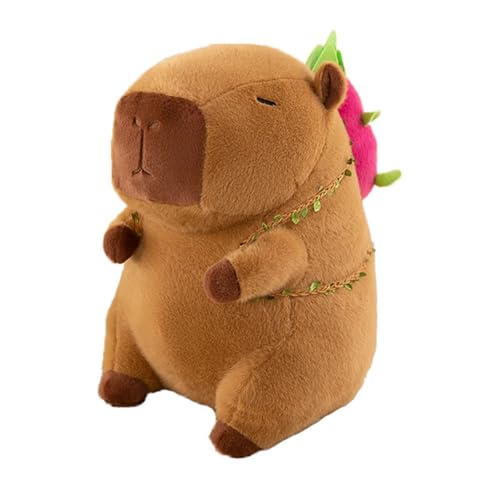 AQCQDQ Capybara Plüschtier, Capybara Kuscheltier mit Obst Rucksack, Kuscheltier Capybara Plush Spielzeug Stofftier, Simulation Capybara Plushie Puppen, Geschenk für Kinder Jungen Mädchen (55cm,Rosa) von AQCQDQ