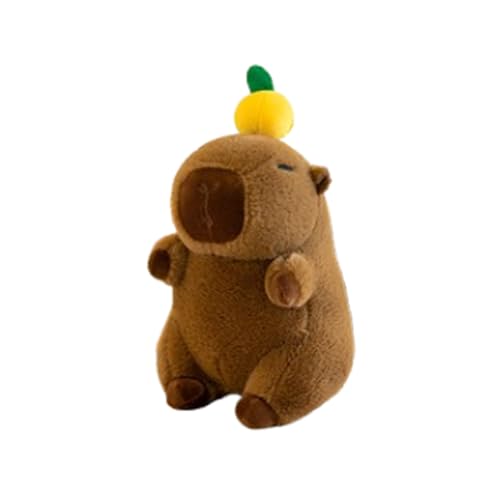 AQCQDQ Capybara Plüschtier, Capybara Kuscheltiere, Niedliche Capybara Plushies Mit Schildkrötenrucksack und Erdbeerkopfbedeckung für Home Deko Kinder Geschenke (Zitrone) von AQCQDQ