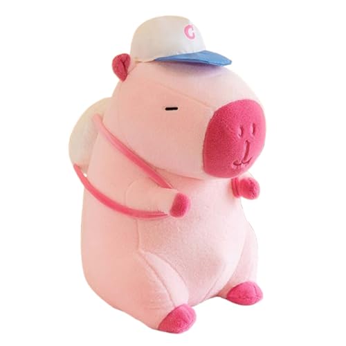 AQCQDQ Capybara Plüschtier, Capybara Stofftier, Rosa und Braun Niedliche Capybara Kuscheltier, Weiches Capybara Plüschtier mit Sportmützen und Rucksäcke für Mädchen und Jungen ab 0 Monate (70CM,A) von AQCQDQ