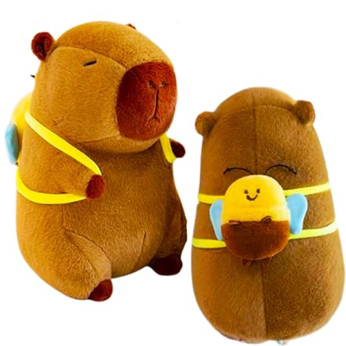 AQCQDQ Capybara Plüschtier Wasserschwein Kuscheltier mit Bienenrucksack,Capybara Kuscheltier, Wasserschwein Schildkrötenrucksack，Stofftier Capybara Geschenk Für Mädchen (25 cm,Bee) von AQCQDQ
