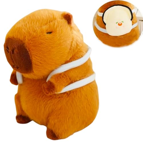 AQCQDQ Capybara Plüschtier Wasserschwein Kuscheltier mit Bienenrucksack,Capybara Kuscheltier, Wasserschwein Schildkrötenrucksack，Stofftier Capybara Geschenk Für Mädchen (45 cm,Oyster) von AQCQDQ