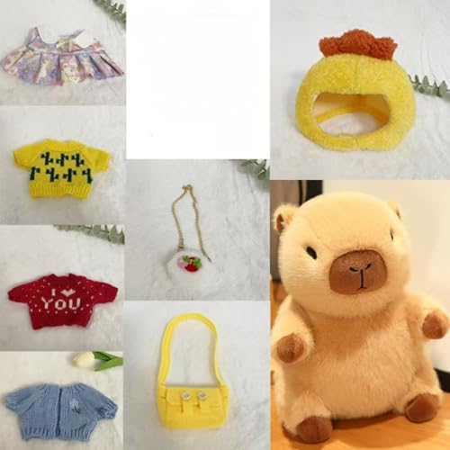 AQCQDQ Capybara Tshirt Spielzeugzubehör Stofftierpullover Puppe Trägt Pullover Entzückendes 7/8/9 Stück, Dress Up, Capybara Plüschtier Mit Hut, Capybara Spielzeug Mit Kostüm, Capybara Plushies (#A) von AQCQDQ