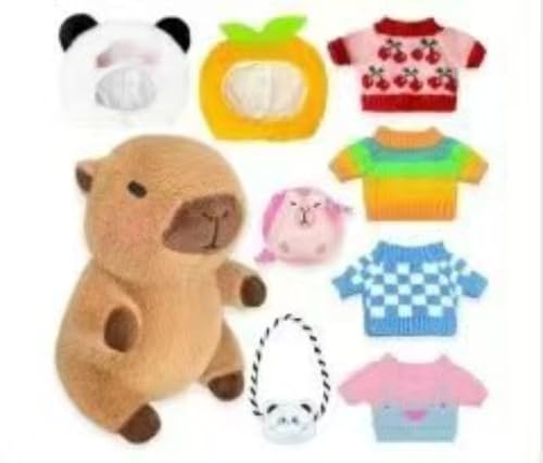 AQCQDQ Capybara Tshirt Spielzeugzubehör Stofftierpullover Puppe Trägt Pullover Entzückendes 7/8/9 Stück, Dress Up, Capybara Plüschtier Mit Hut, Capybara Spielzeug Mit Kostüm, Capybara Plushies (#C) von AQCQDQ