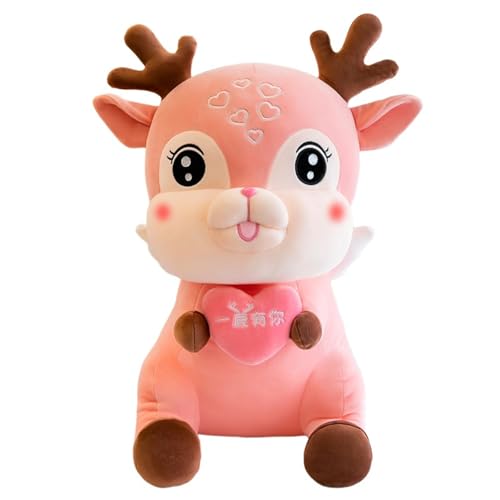 AQCQDQ Cartoon Hirsch Plüschtier, Elch Plüschpuppe, Süßes Kuscheltier Hirsch Plüsch Spielzeug Puppe, Rentier Stofftier, Realistisches Elch Kissen Kinderzimmer Dekoration (65 cm,Rosa) von AQCQDQ