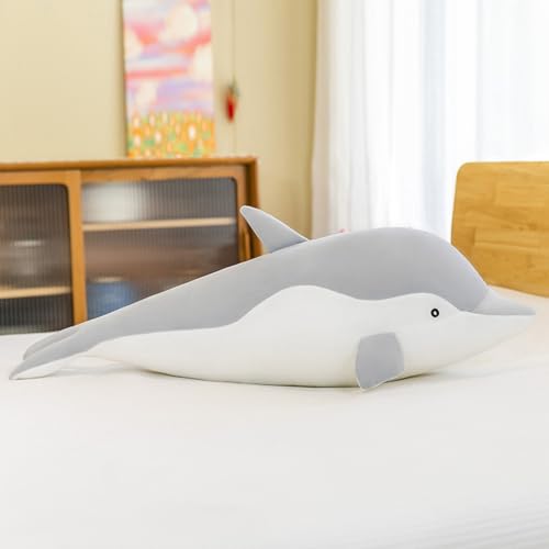 AQCQDQ Delfin Kuscheltier, Delfin Stofftier Pink, Delfin Plüschtier Plüschkissen, Meerestier Plüschspielzeug Puppen Niedliche Delfinpuppen Geschenke Kinder Geburtstagsgeschenk (50CM,Grau) von AQCQDQ