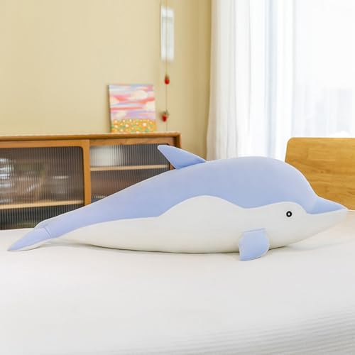 AQCQDQ Delfin Kuscheltier, Delfin Stofftier Pink, Delfin Plüschtier Plüschkissen, Meerestier Plüschspielzeug Puppen Niedliche Delfinpuppen Geschenke Kinder Geburtstagsgeschenk (70CM,Blau) von AQCQDQ
