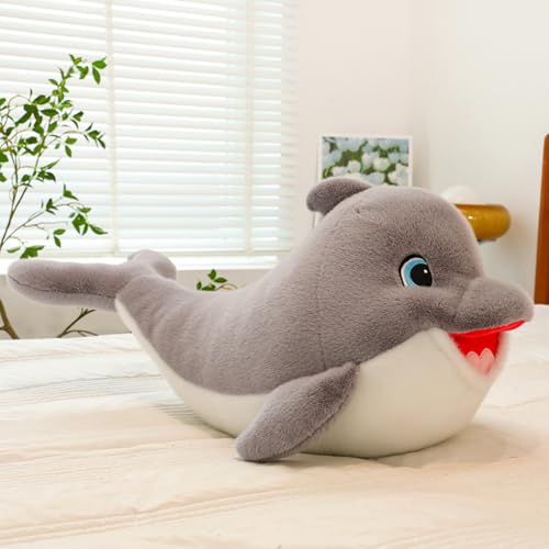 AQCQDQ Delfin Kuscheltier, Stofftier Delfin Plüschtier, Simulations Delphin Plüschkissen, Niedliche Delfinpuppen Spielzeug für Jungen Mädchen Schlafkissen Geschenk (35cm,Grau) von AQCQDQ