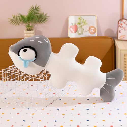 AQCQDQ Fisch Plüschtier, Fischgräten-Kissen Kuscheltier, Stofftier Fisch Plüschkissen, Niedliches Simuliertes Tier Weiches Kissen Spielzeug Geschenk für Kinder (60cm,Grau) von AQCQDQ
