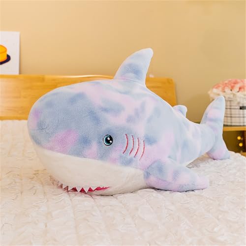 AQCQDQ Hai Kuscheltier Plüschtiere Umarmungskissen, Hai Figur Großes Plüsch Schlafendes Kissen, Super Weiches Stofftier Delfin Meerestier Plüschtier Geschenk Für Kinder (120 cm,Bunt-Blau) von AQCQDQ