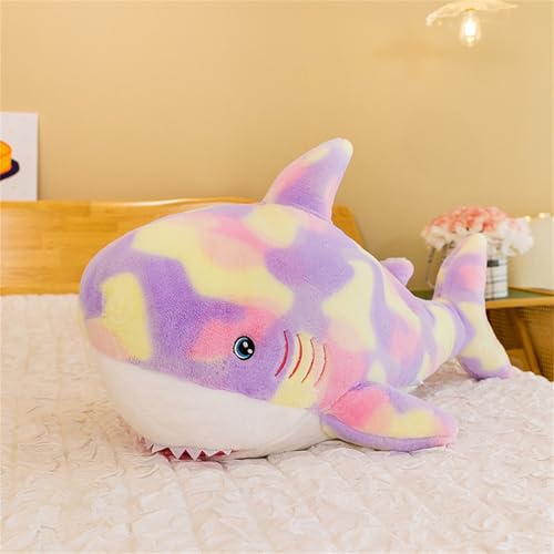 AQCQDQ Hai Kuscheltier Plüschtiere Umarmungskissen, Hai Figur Großes Plüsch Schlafendes Kissen, Super Weiches Stofftier Delfin Meerestier Plüschtier Geschenk Für Kinder (120 cm,Bunt-Lila) von AQCQDQ