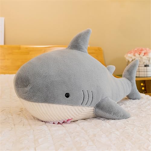AQCQDQ Hai Kuscheltier Plüschtiere Umarmungskissen, Hai Figur Großes Plüsch Schlafendes Kissen, Super Weiches Stofftier Delfin Meerestier Plüschtier Geschenk Für Kinder (120 cm,Grau) von AQCQDQ