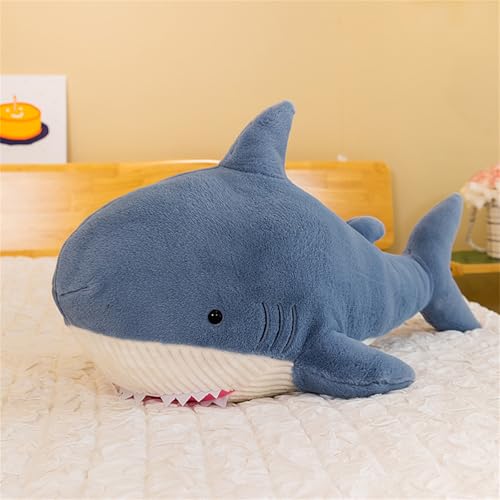 AQCQDQ Hai Kuscheltier Plüschtiere Umarmungskissen, Hai Figur Großes Plüsch Schlafendes Kissen, Super Weiches Stofftier Delfin Meerestier Plüschtier Geschenk Für Kinder (60 cm,Blau) von AQCQDQ