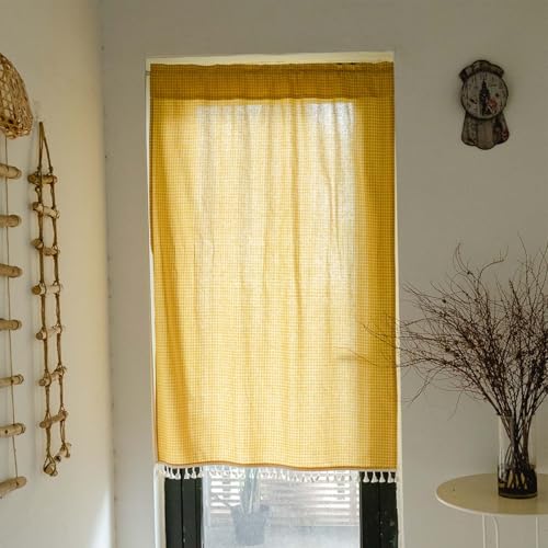 AQCQDQ Halbtransparenter Vorhangvolant, Voile Scheibengardinen Kurzstore Landhausstil, Bistrogardine Moderne Kleines Fenstervorhang Küchengardine Für Café Balkontür Und Fenster (90x140cm,Gelb-A) von AQCQDQ