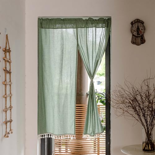 AQCQDQ Halbtransparenter Vorhangvolant, Voile Scheibengardinen Kurzstore Landhausstil, Bistrogardine Moderne Kleines Fenstervorhang Küchengardine Für Café Balkontür Und Fenster (90x140cm,Grün-A) von AQCQDQ