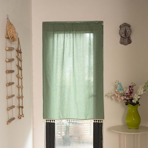 AQCQDQ Halbtransparenter Vorhangvolant, Voile Scheibengardinen Kurzstore Landhausstil, Bistrogardine Moderne Kleines Fenstervorhang Küchengardine Für Café Balkontür Und Fenster (90x140cm,Grün-B) von AQCQDQ