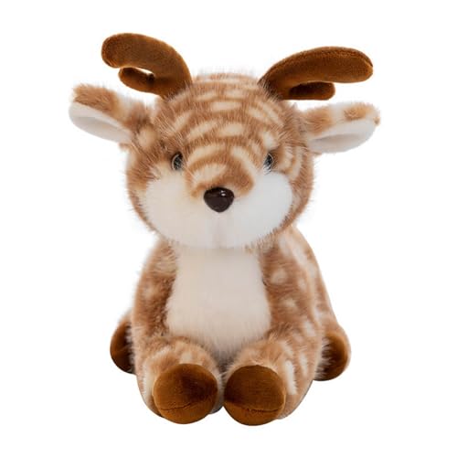 AQCQDQ Hirsch Kuscheltie, Plüschtier Puppe Hirsch StofftierKissen Niedlicher Sikahirsch, zum Spielen und Kuscheln, Weiches Schmusetier für Mädchen, Jungen, Babys (38 cm,Braun) von AQCQDQ