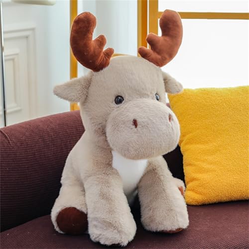 AQCQDQ Hirsch Kuscheltier, Süße Elch Plüsch Puppe Sikahirsch Plüschtier, Rentier Stofftier Plüsch Spielzeug Geschenk Zum Kuscheln Und Spielen Für Kinder (33 cm,Grau) von AQCQDQ