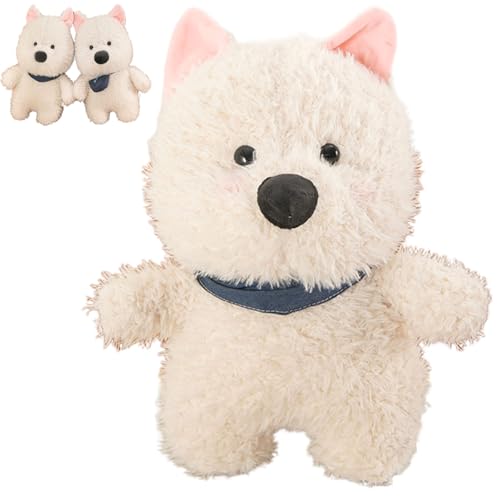 AQCQDQ Hund Kuscheltier Geschenk Heartbeat Welpe Plüsch Hundespielzeug Plüschtier Niedliche Simulation West Highland Terrier Welpe Plüsch Hundkissen Kuscheltier für Mädchen (45 cm,Scarf) von AQCQDQ