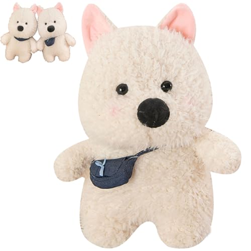 AQCQDQ Hund Kuscheltier Geschenk Heartbeat Welpe Plüsch Hundespielzeug Plüschtier Niedliche Simulation West Highland Terrier Welpe Plüsch Hundkissen Kuscheltier für Mädchen (60 cm,Bag) von AQCQDQ