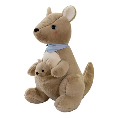 AQCQDQ Känguru Kuscheltier, Känguru Plüschtier Plüschtiere, Känguru Plüsch Stofftier Spielzeug, Kuscheltier Mutter und Kind Känguru, Geschenk für Kinder Spielen und Schlafen (26cm,Braun) von AQCQDQ