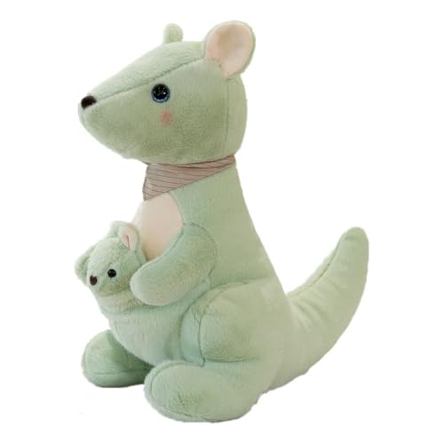 AQCQDQ Känguru Kuscheltier, Känguru Plüschtier Plüschtiere, Känguru Plüsch Stofftier Spielzeug, Kuscheltier Mutter und Kind Känguru, Geschenk für Kinder Spielen und Schlafen (26cm,Grün) von AQCQDQ
