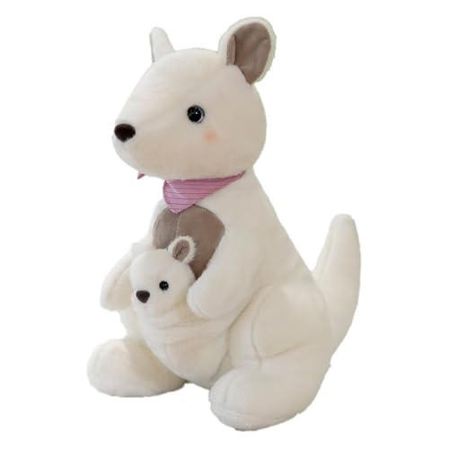 AQCQDQ Känguru Kuscheltier, Känguru Plüschtier Plüschtiere, Känguru Plüsch Stofftier Spielzeug, Kuscheltier Mutter und Kind Känguru, Geschenk für Kinder Spielen und Schlafen (40cm,Weiß) von AQCQDQ