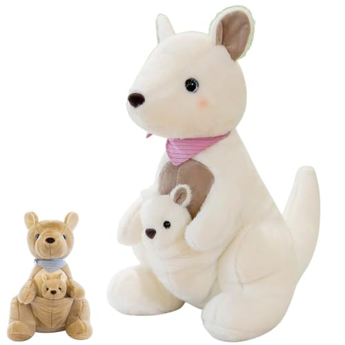 AQCQDQ Känguru Plüschtier Plüschtiere känguru Kuscheltier Kuscheltier mit Baby im Bauch Stofftier Känguru Plüsch Toy Flauschiges Plüsch Puppe für Kinder Kuscheln (50 cm,weiß) von AQCQDQ