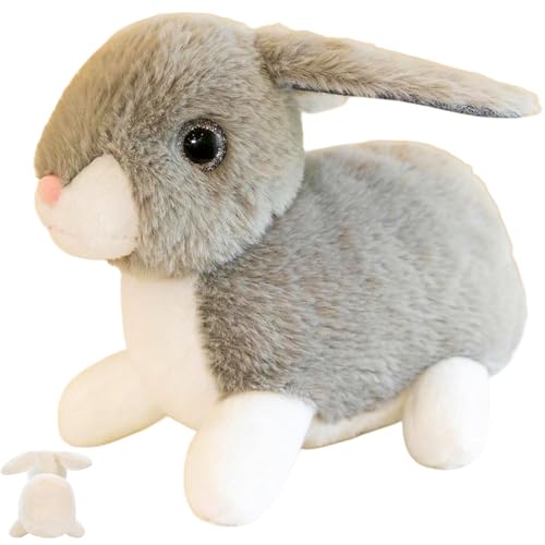 AQCQDQ Kaninchen Plüschtier Spielzeug,Realistisches Plüsch Häschen,Lebensechtes Kaninchen Plüsch Interaktive Gefüllte Hasenplüsch für Kinder (25 cm,Grey) von AQCQDQ