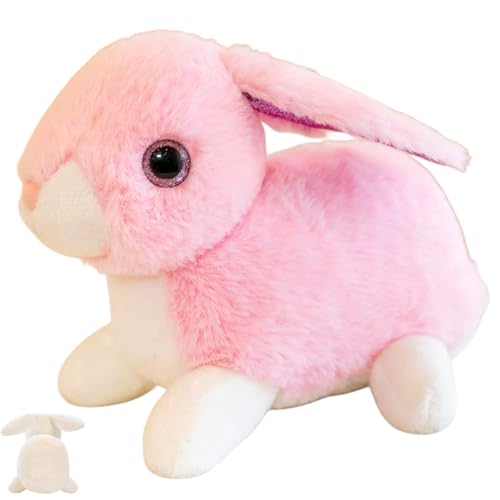 AQCQDQ Kaninchen Plüschtier Spielzeug,Realistisches Plüsch Häschen,Lebensechtes Kaninchen Plüsch Interaktive Gefüllte Hasenplüsch für Kinder (25 cm,Pink) von AQCQDQ