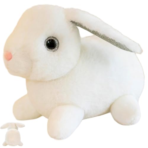 AQCQDQ Kaninchen Plüschtier Spielzeug,Realistisches Plüsch Häschen,Lebensechtes Kaninchen Plüsch Interaktive Gefüllte Hasenplüsch für Kinder (25 cm,White) von AQCQDQ