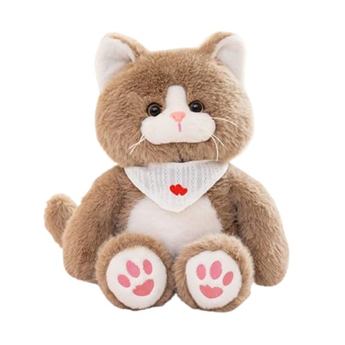 AQCQDQ Katze Kuscheltier, Katze Plüschtier mit Halstuch, Süßes Katze Plüschtiere, Katze Plüsch Spielzeug, Geschenk für Kinder (35 cm,Braun) von AQCQDQ