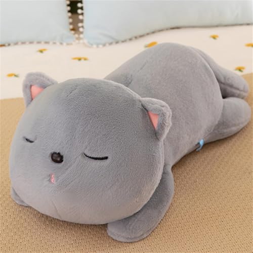 AQCQDQ Katze Kuscheltier, Kawaii Katze Kuscheltier, Plüsch Kätzchen Liegend Stofftier, Simulation Katzenpuppe Plüschspielzeug, Katze Stofftierspielzeug für Kindergeburtstag (50 cm,Grau) von AQCQDQ