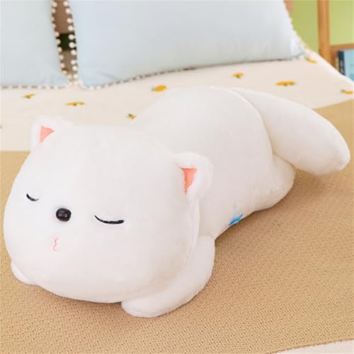 AQCQDQ Katze Kuscheltier, Kawaii Katze Kuscheltier, Plüsch Kätzchen Liegend Stofftier, Simulation Katzenpuppe Plüschspielzeug, Katze Stofftierspielzeug für Kindergeburtstag (50 cm,Weiß) von AQCQDQ