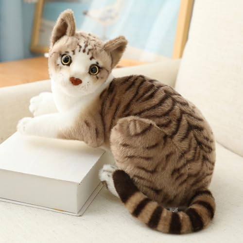 AQCQDQ Katze Kuscheltier, Realistic Plüsch Katze Puppe, Süße Plüschtiere Katze, Simulation Kätzchen Plüschtiere Stofftiere Spielzeug Lebensecht Geschenke für Freunde Kinder (26CM,Grau-L) von AQCQDQ