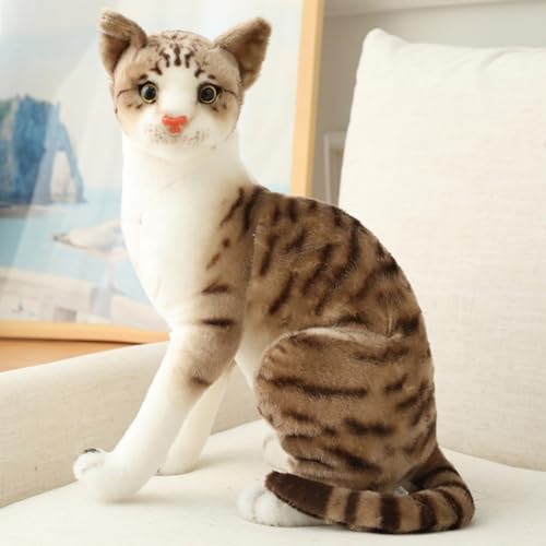 AQCQDQ Katze Kuscheltier, Realistic Plüsch Katze Puppe, Süße Plüschtiere Katze, Simulation Kätzchen Plüschtiere Stofftiere Spielzeug Lebensecht Geschenke für Freunde Kinder (40CM,Grau-S) von AQCQDQ
