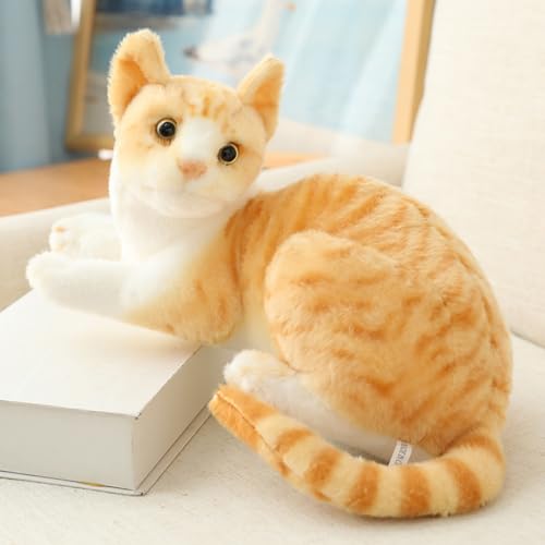 AQCQDQ Katze Kuscheltier, Realistic Plüsch Katze Puppe, Süße Plüschtiere Katze, Simulation Kätzchen Plüschtiere Stofftiere Spielzeug Lebensecht Geschenke für Freunde Kinder (40CM,Orange-L) von AQCQDQ