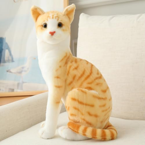 AQCQDQ Katze Kuscheltier, Realistic Plüsch Katze Puppe, Süße Plüschtiere Katze, Simulation Kätzchen Plüschtiere Stofftiere Spielzeug Lebensecht Geschenke für Freunde Kinder (40CM,Orange-S) von AQCQDQ