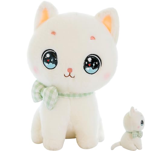 AQCQDQ Katze Kuscheltier Plüschkissen Katze Stofftiere Weiche Kleine Katzen Stofftiere Plüsch Spielzeug Kuscheltier Plushie Kätzchen für Boys Girls (24 cm,Weiß) von AQCQDQ